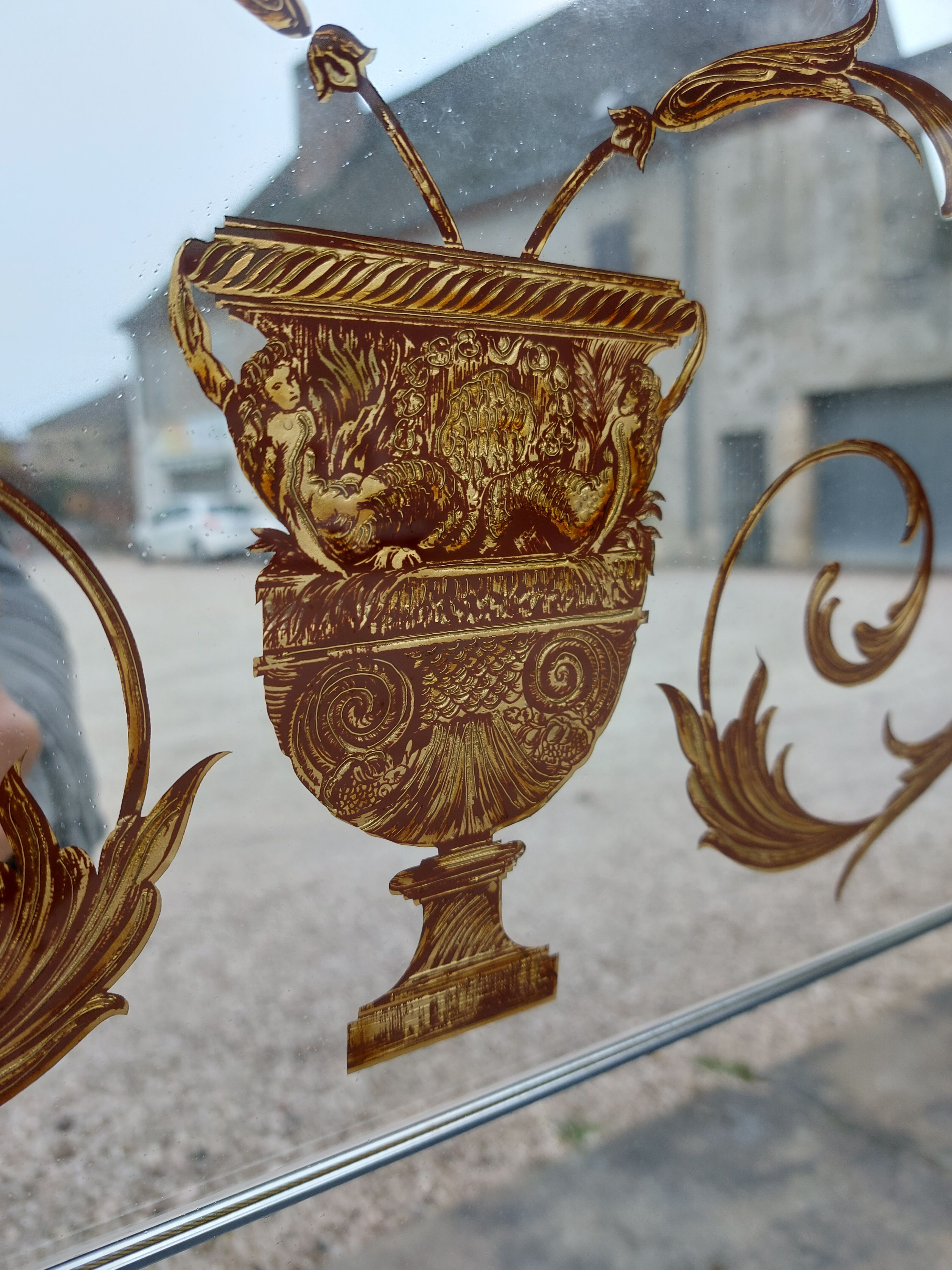 Venetian Mirror Art Deco brasserie bistro in eglomerized glass 204x105cm