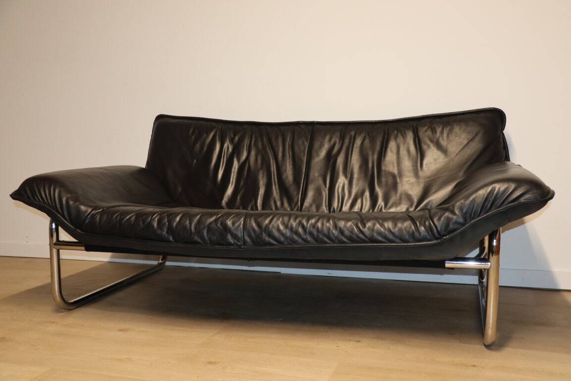 Vintage sofa by Johan Bertil Häggström for Ikéa in leather and chrome metal, 1970s
