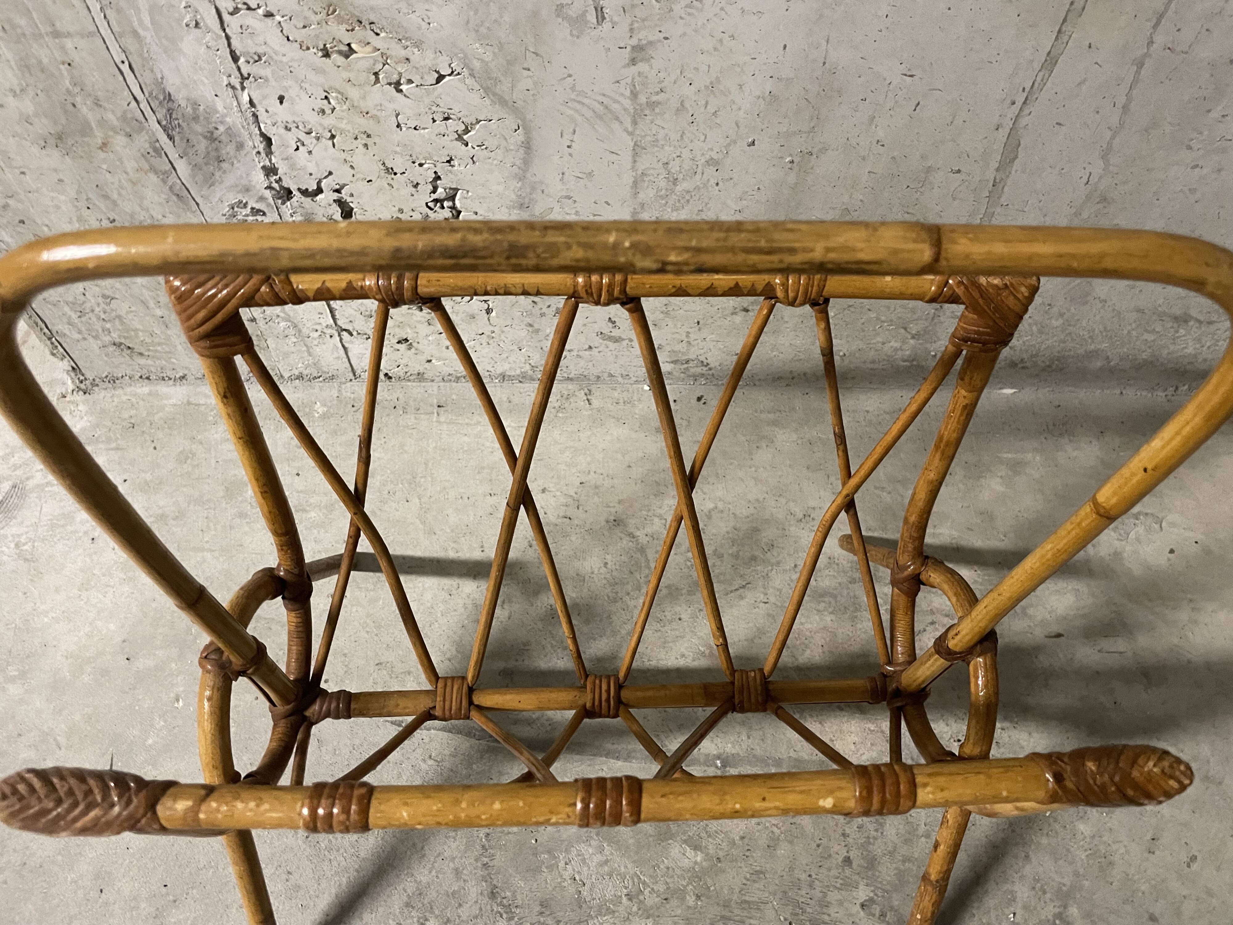 60s rattan magazine rack