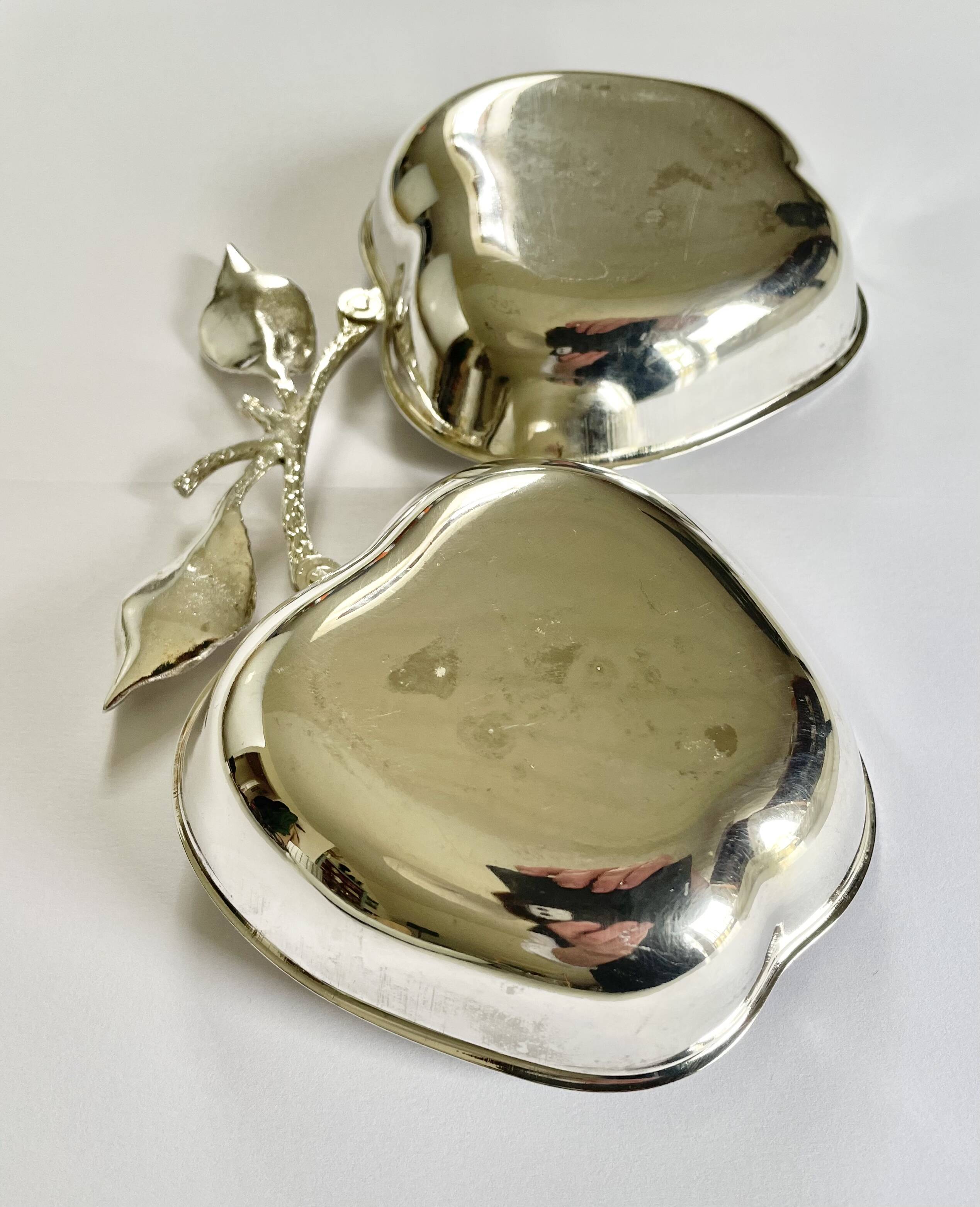 Vintage double apple metal silver-plated pocket tray – 1970s