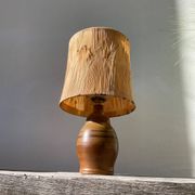 Lampe en céramique marron 1970 et abat jour feuillage