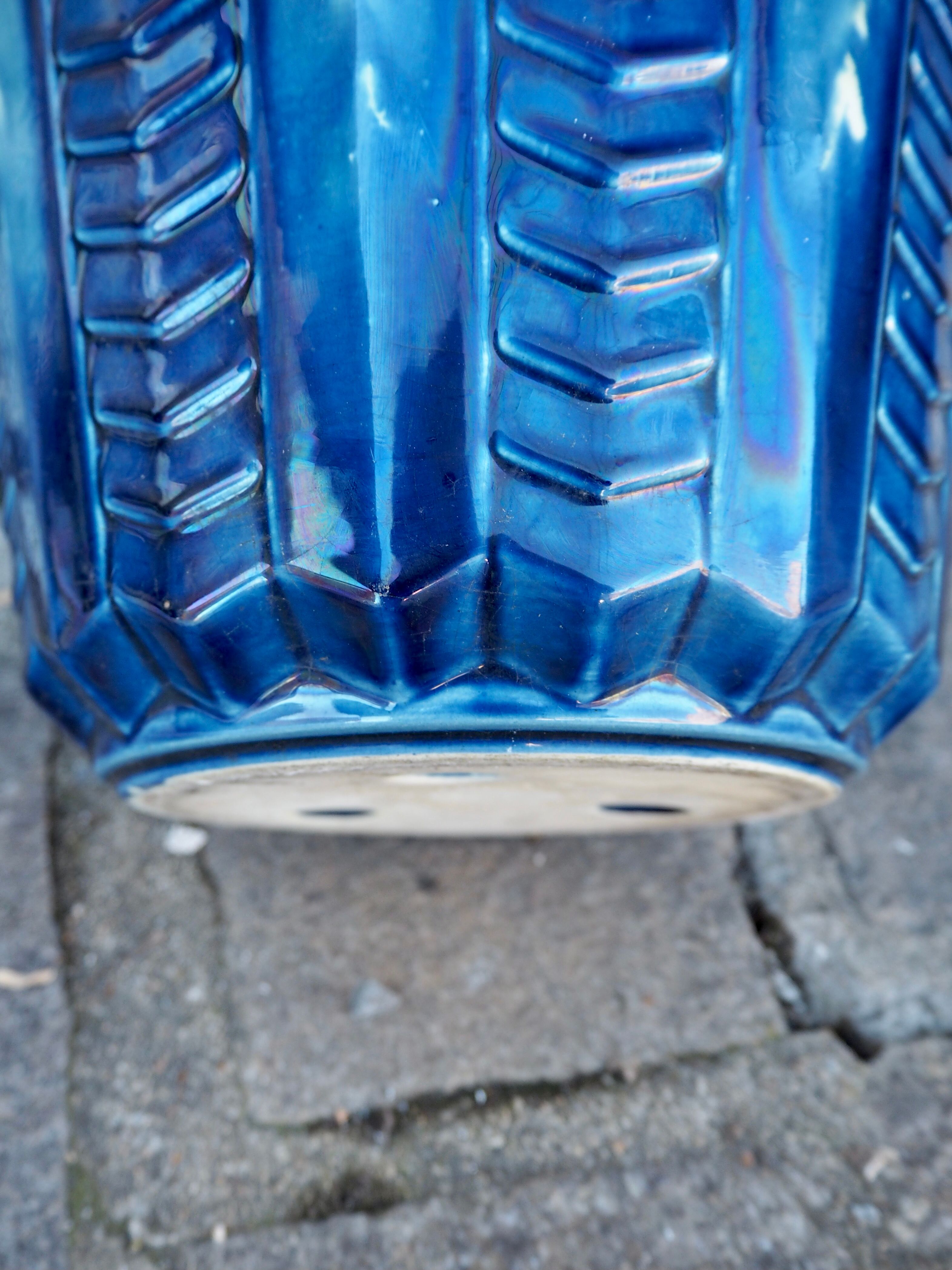 Blue ceramic pot cover