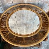 Ancien Miroir en Rotin Bambou Années 50 Vintage