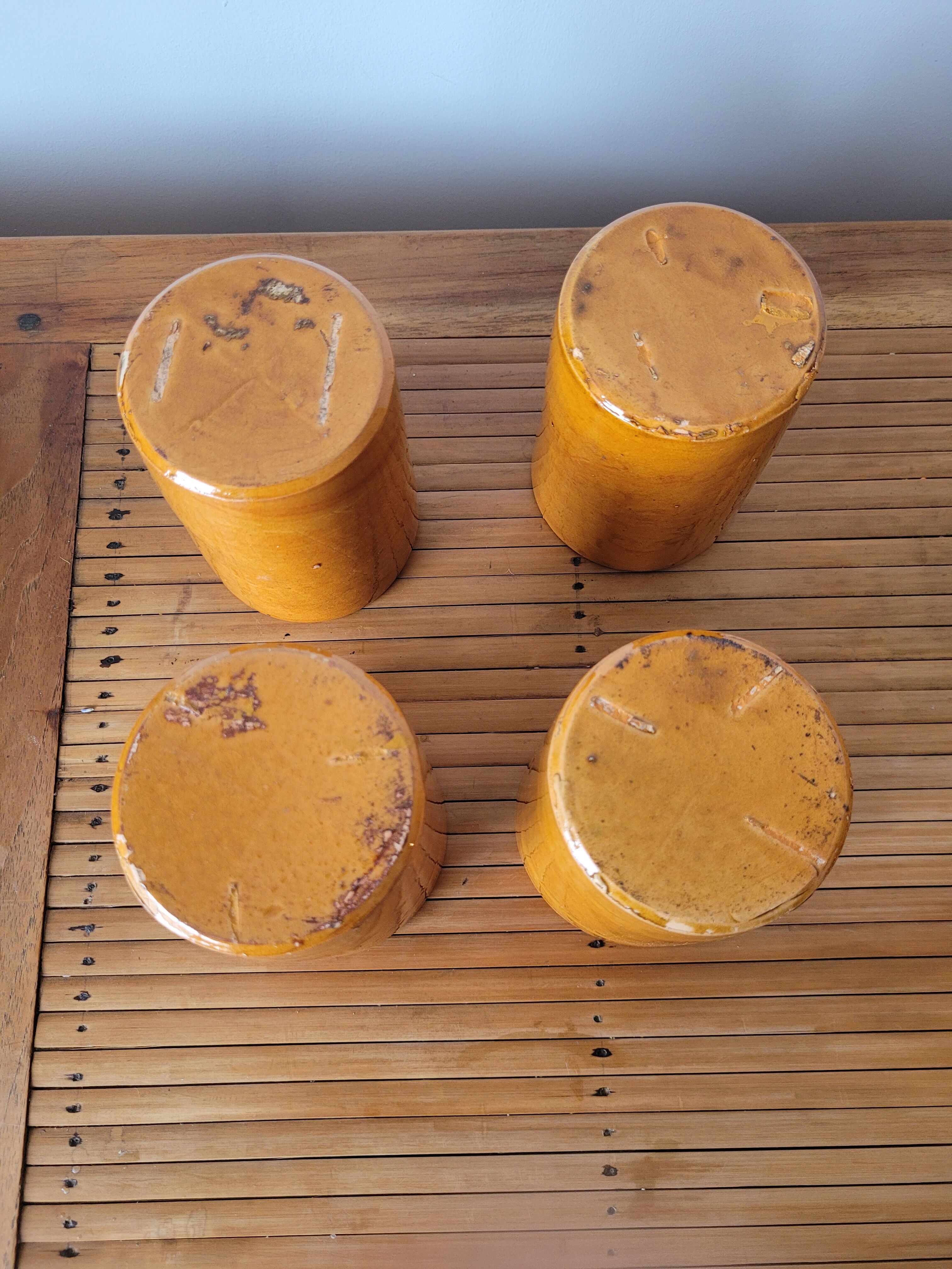 4 old glazed terracotta cups