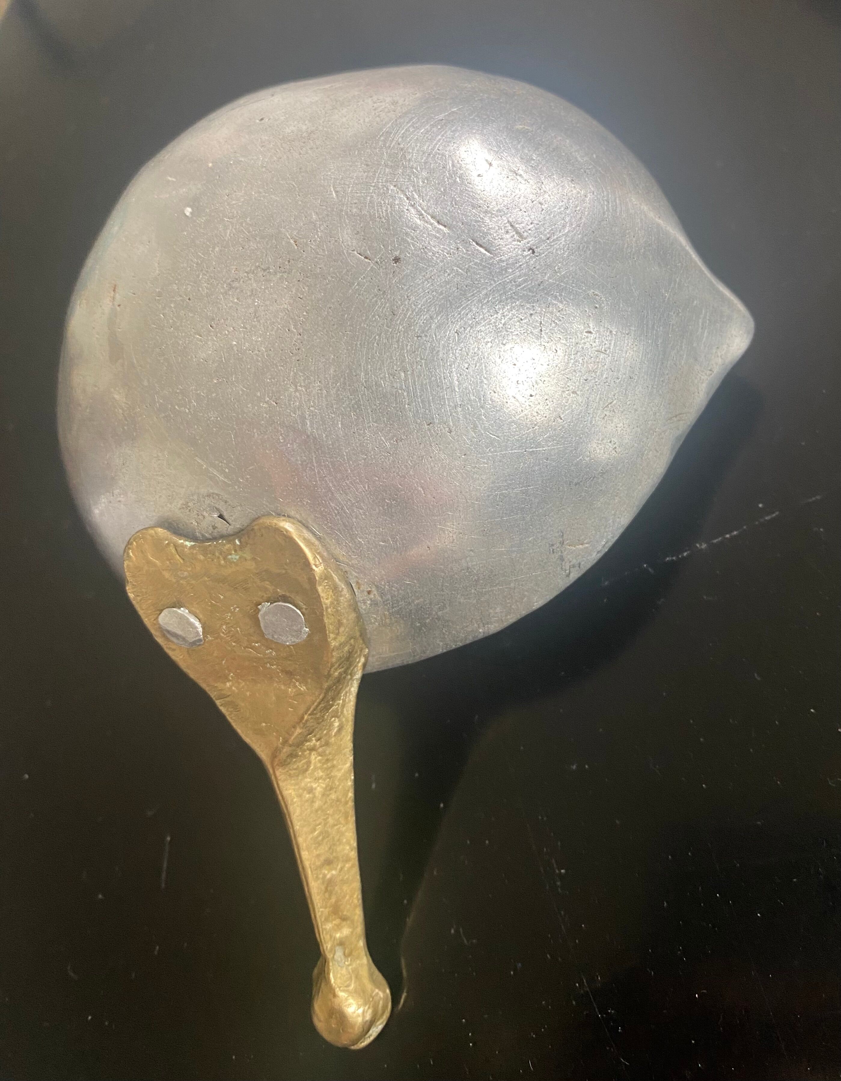 Large and rare Sicilian spoon in aluminum and brass