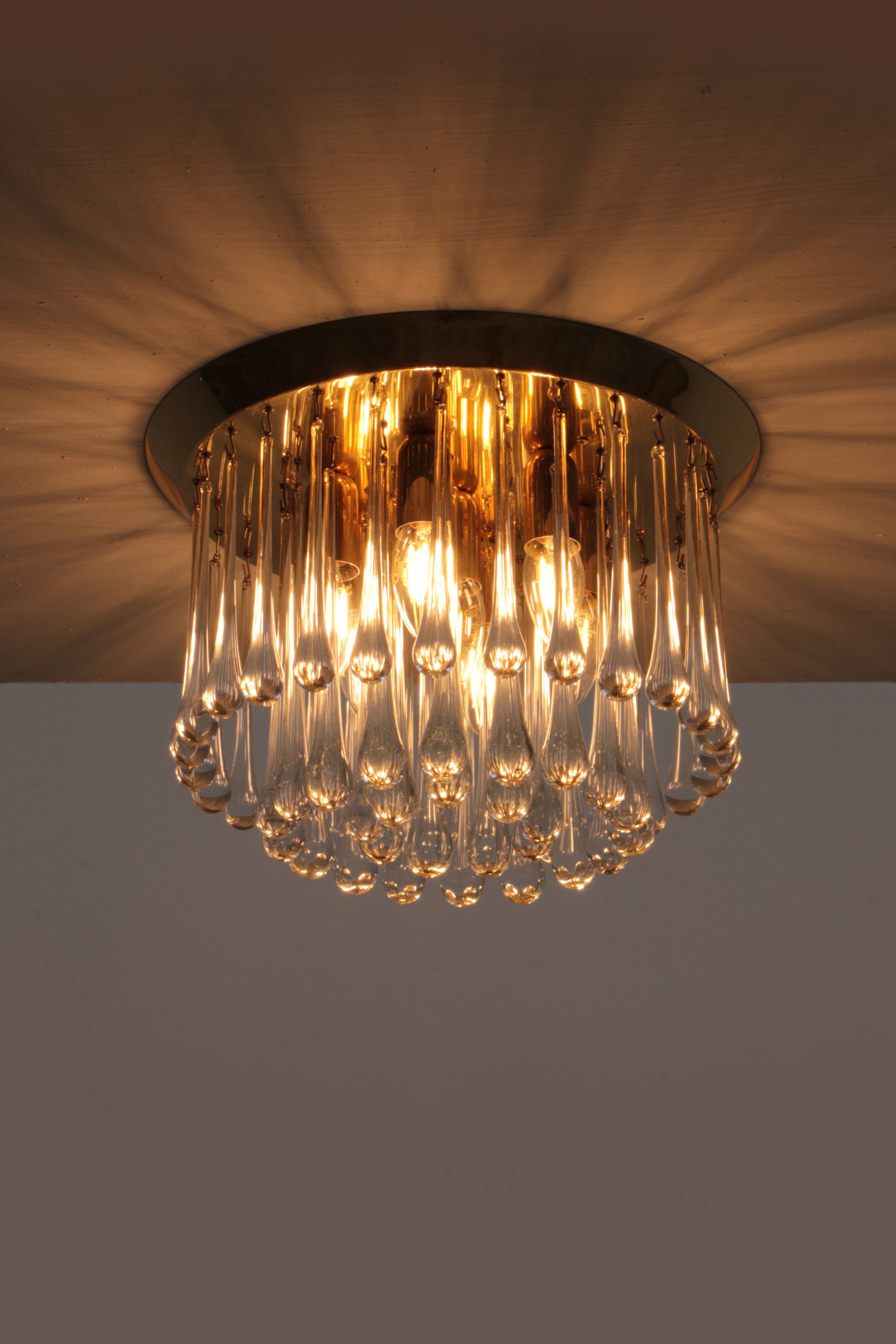 Set of two J.T. Kalmar Murano Raindrop hanging lamps, 1970 Austria