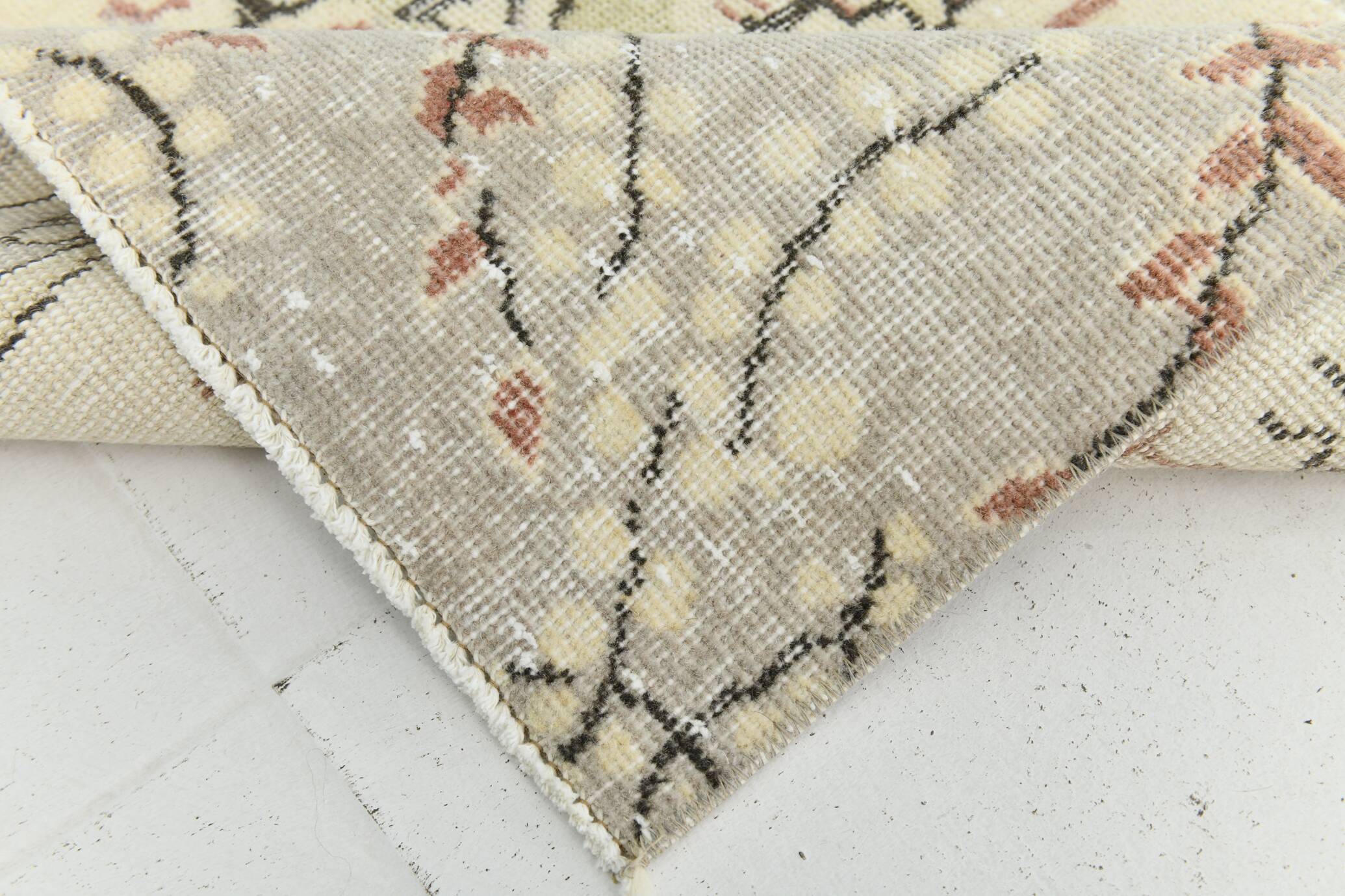 7x10 Beige & Pale Yellow Geometric Pattern Vintage Rug, 203x308 Cm