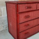 Commode vintage en rotin laquée rouge