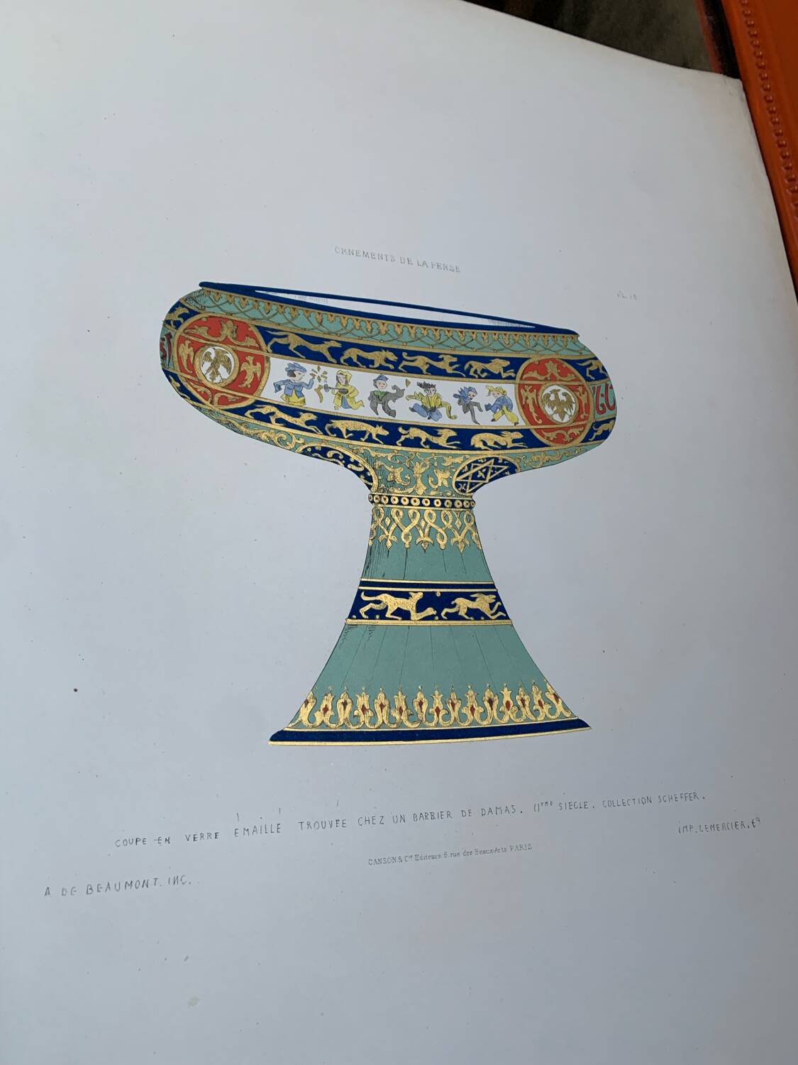 Lithographie ancienne orientale - Coupe persane émaillée