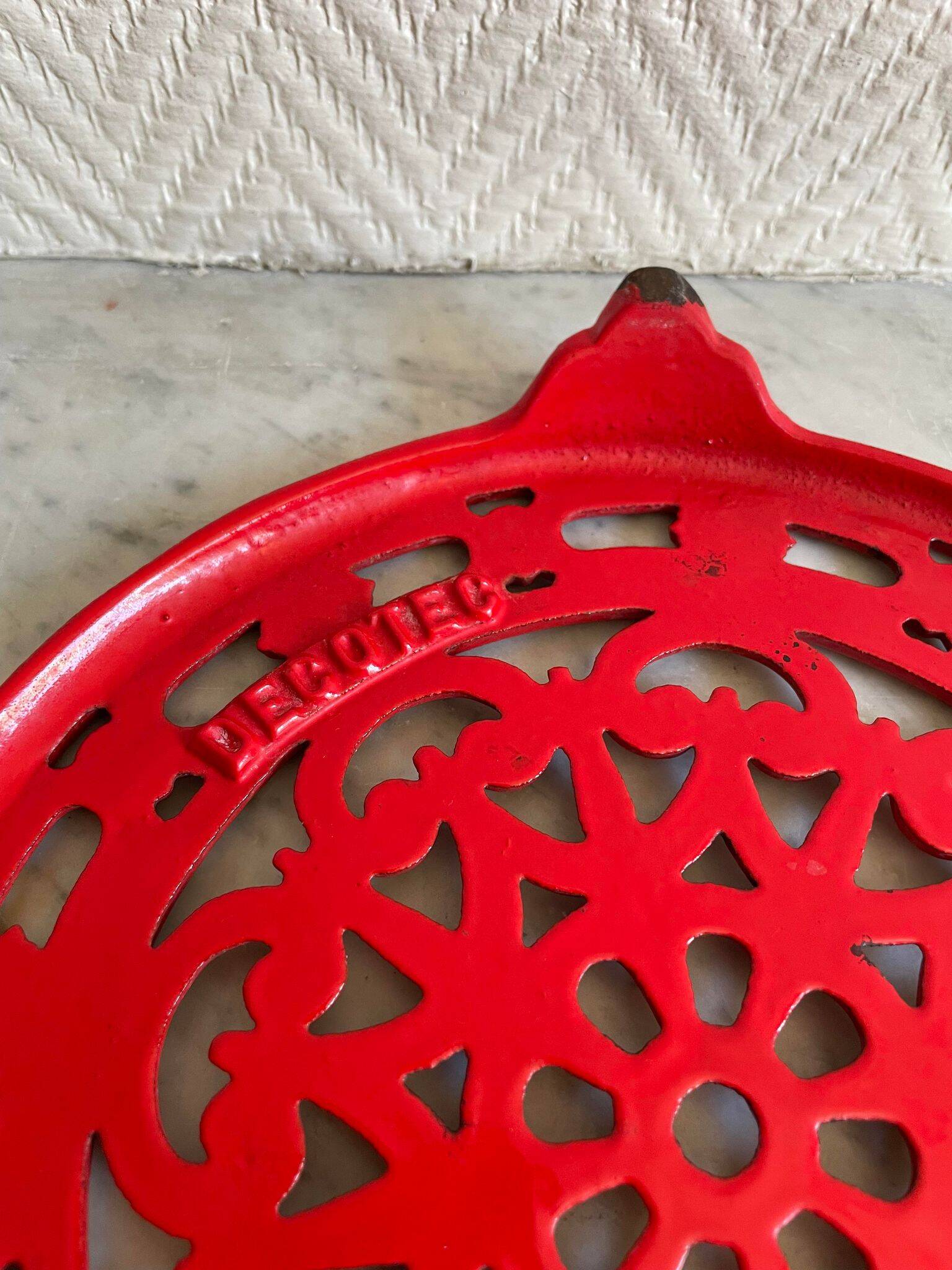 Vintage red Decotec enameled cast iron trivet
