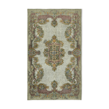 Tapis vert turc sculpté tissé à la main des années 1970 183 cm x 302 cm