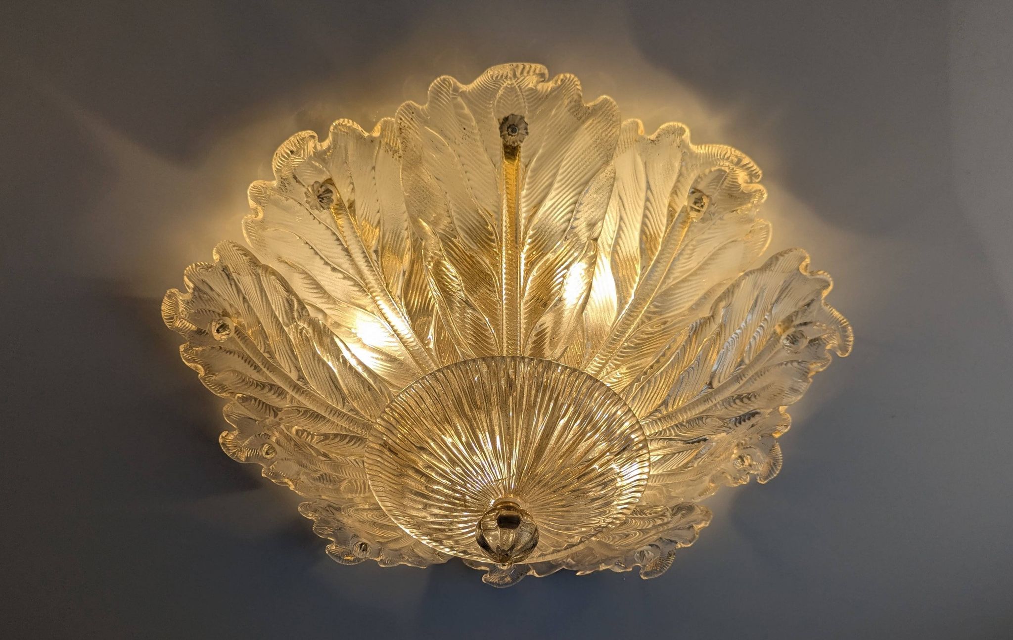 Barovier & Toso Foglia d’Oro Murano ceiling lamp, Italy, 1980s