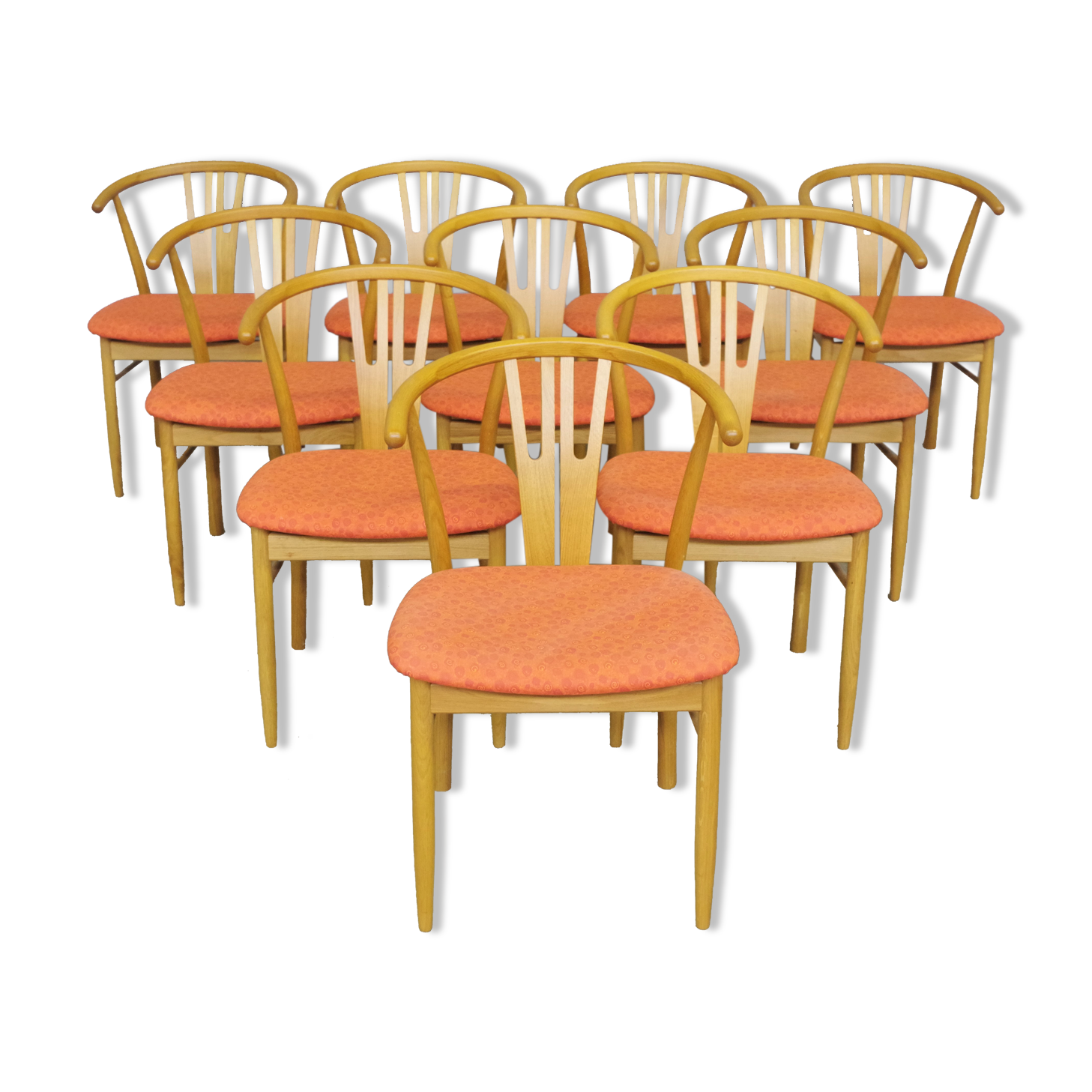 Set of 11 modern curved wood oak chairs
