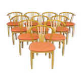 Set of 11 modern curved wood oak chairs