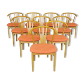 Set of 11 modern curved wood oak chairs
