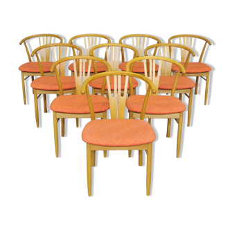 Set of 11 modern curved wood oak chairs