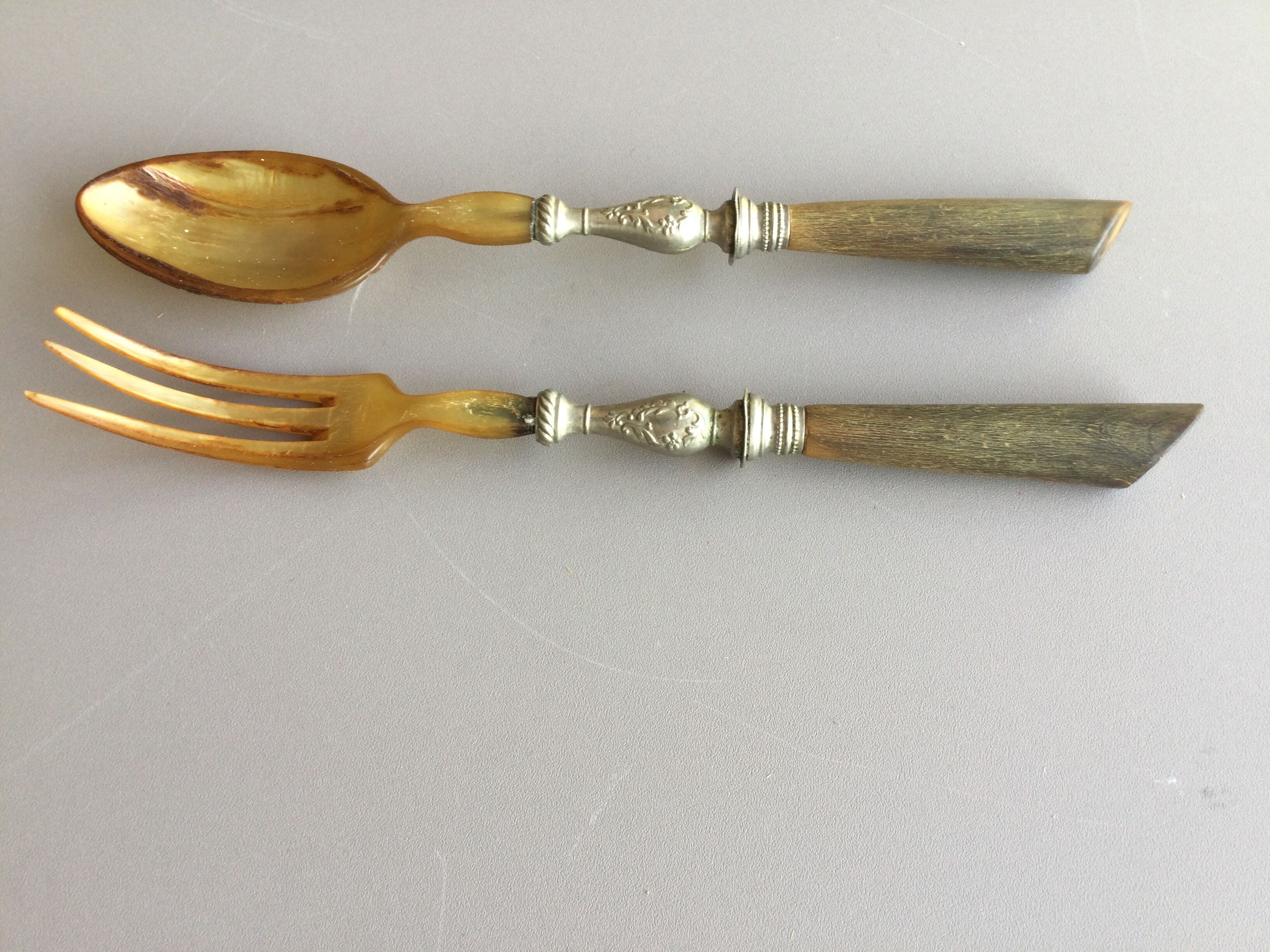old horn salad cutlery