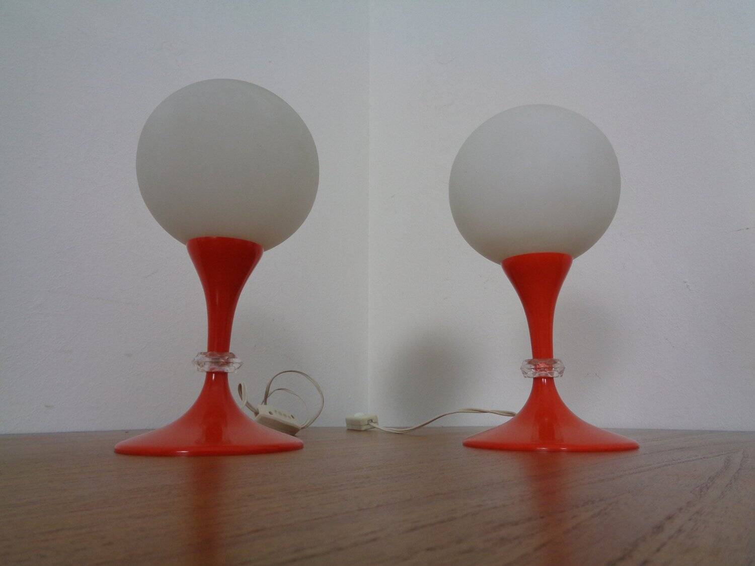 Glass and Plastic Tulip Bedside Lamps, 1970s, Set of 2