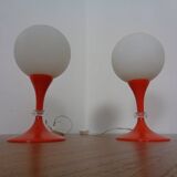 Glass and Plastic Tulip Bedside Lamps, 1970s, Set of 2