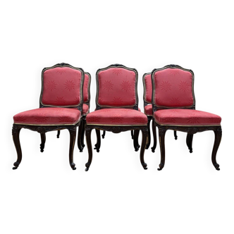 Set of 6 Louis XV style chairs in walnut and brass.