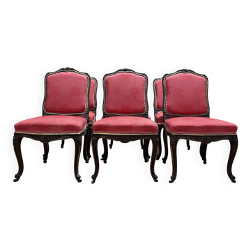 Suite de 6 chaises style Louis XV en noyer et laiton