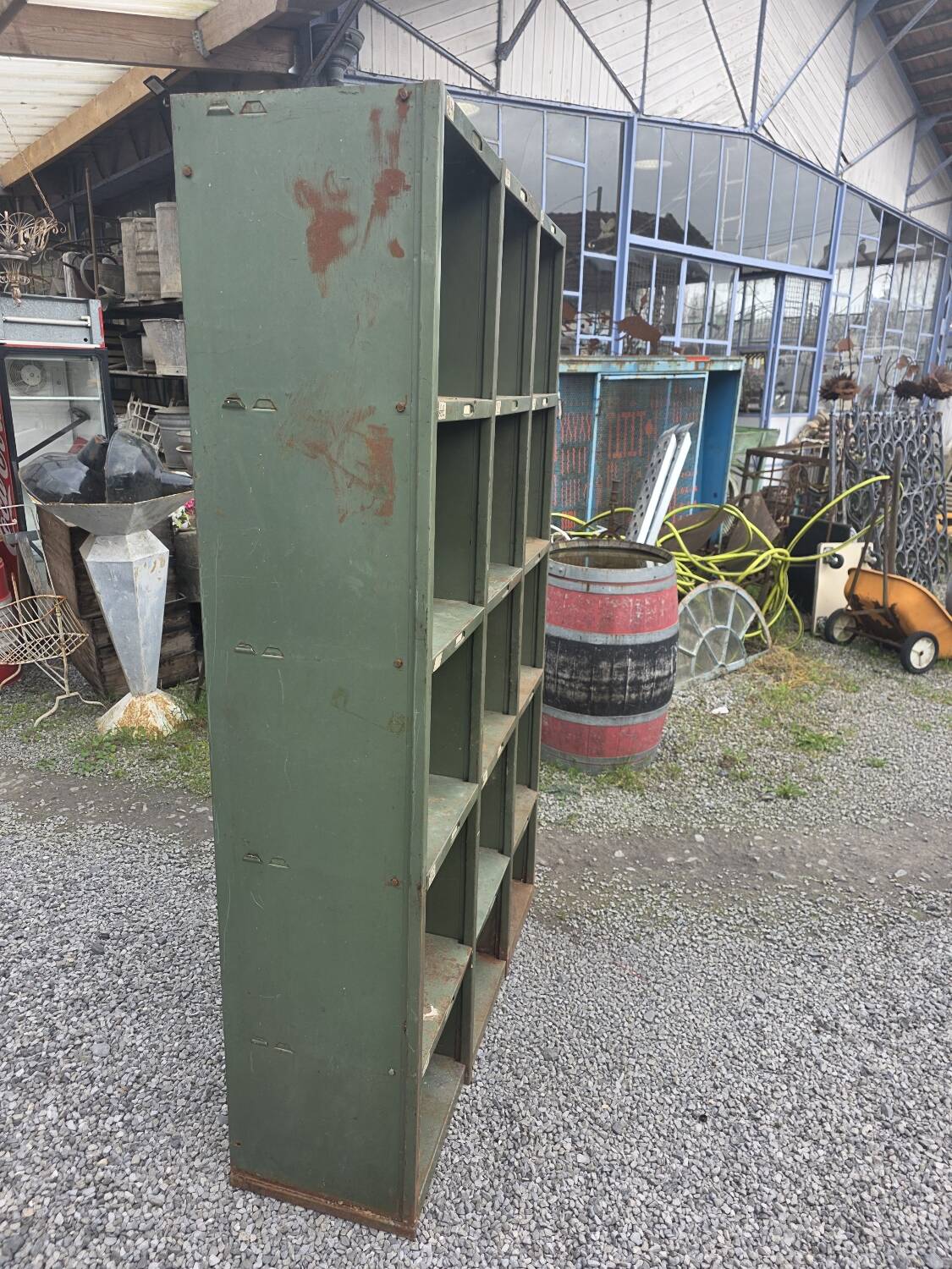 1950s iron workshop storage cabinet.