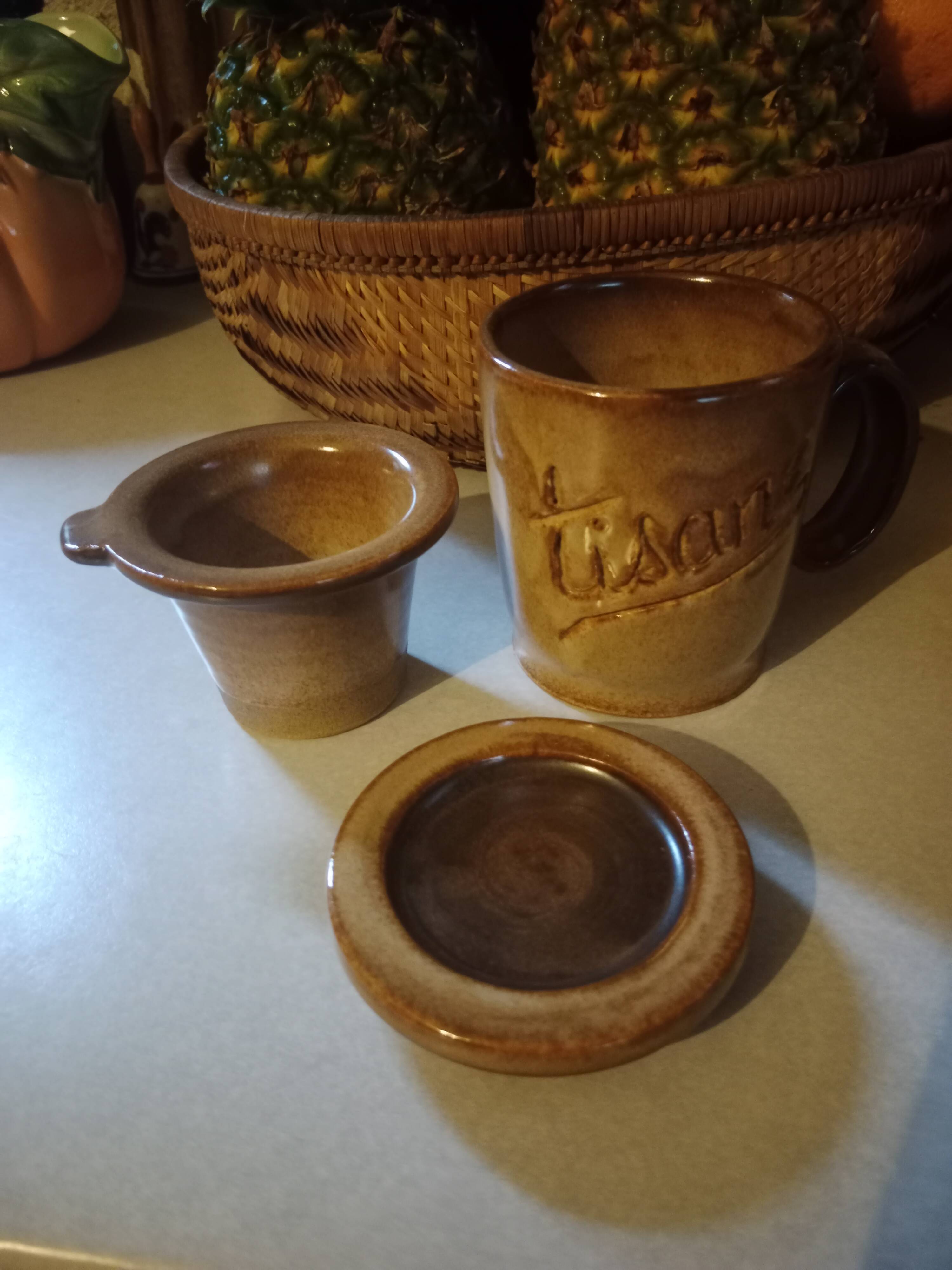 Vintage stoneware herbal tea cup