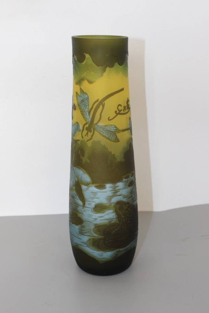 Vase Gallé Tip Au Libellule Et Grenouille Vers 1980