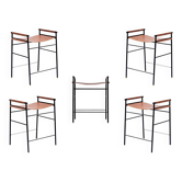 Jeu de 5 tabourets de bar classiques Tabaco naturel Cuero tostado Caucho negro Metal