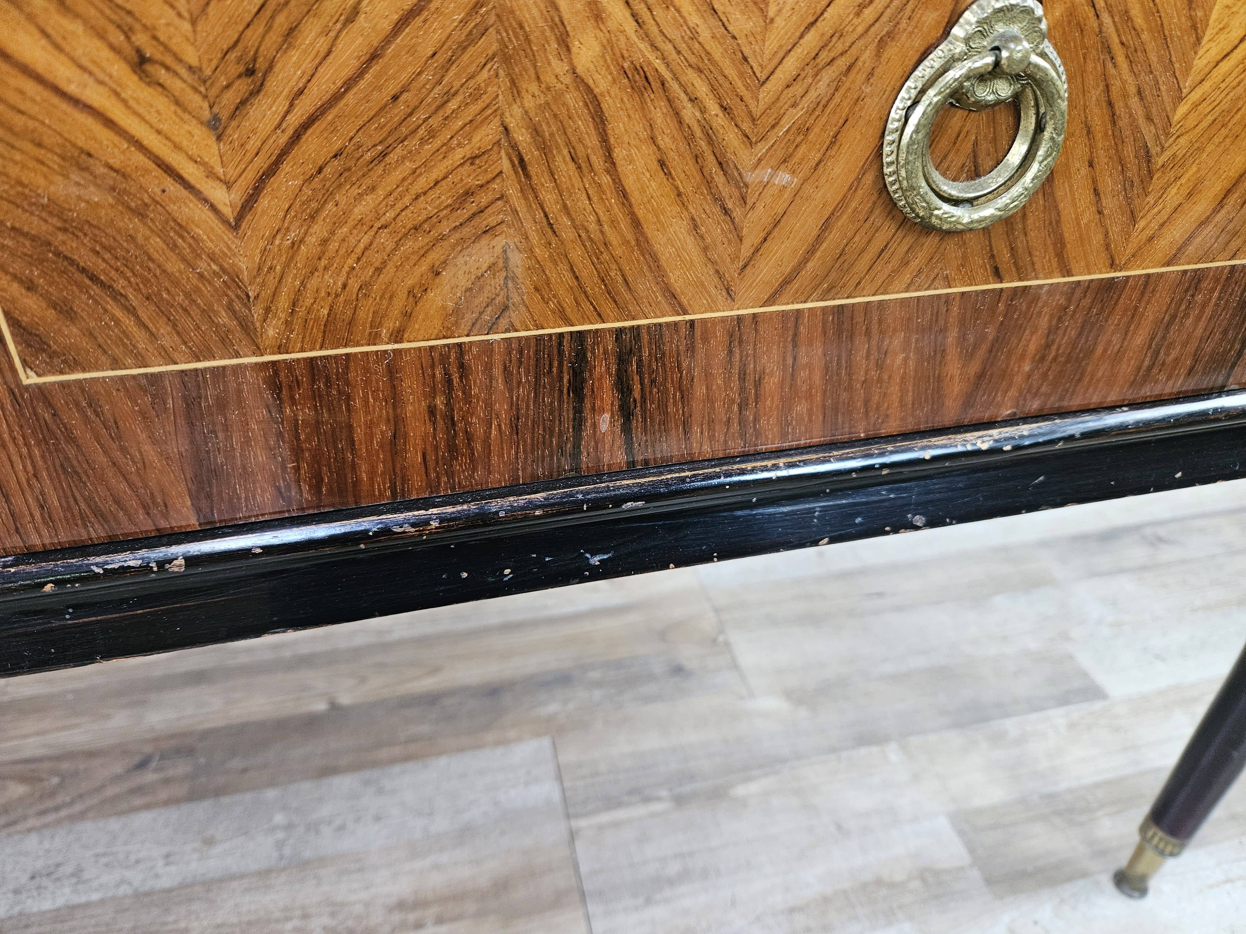 1960s bedroom dresser with six drawers and glass top