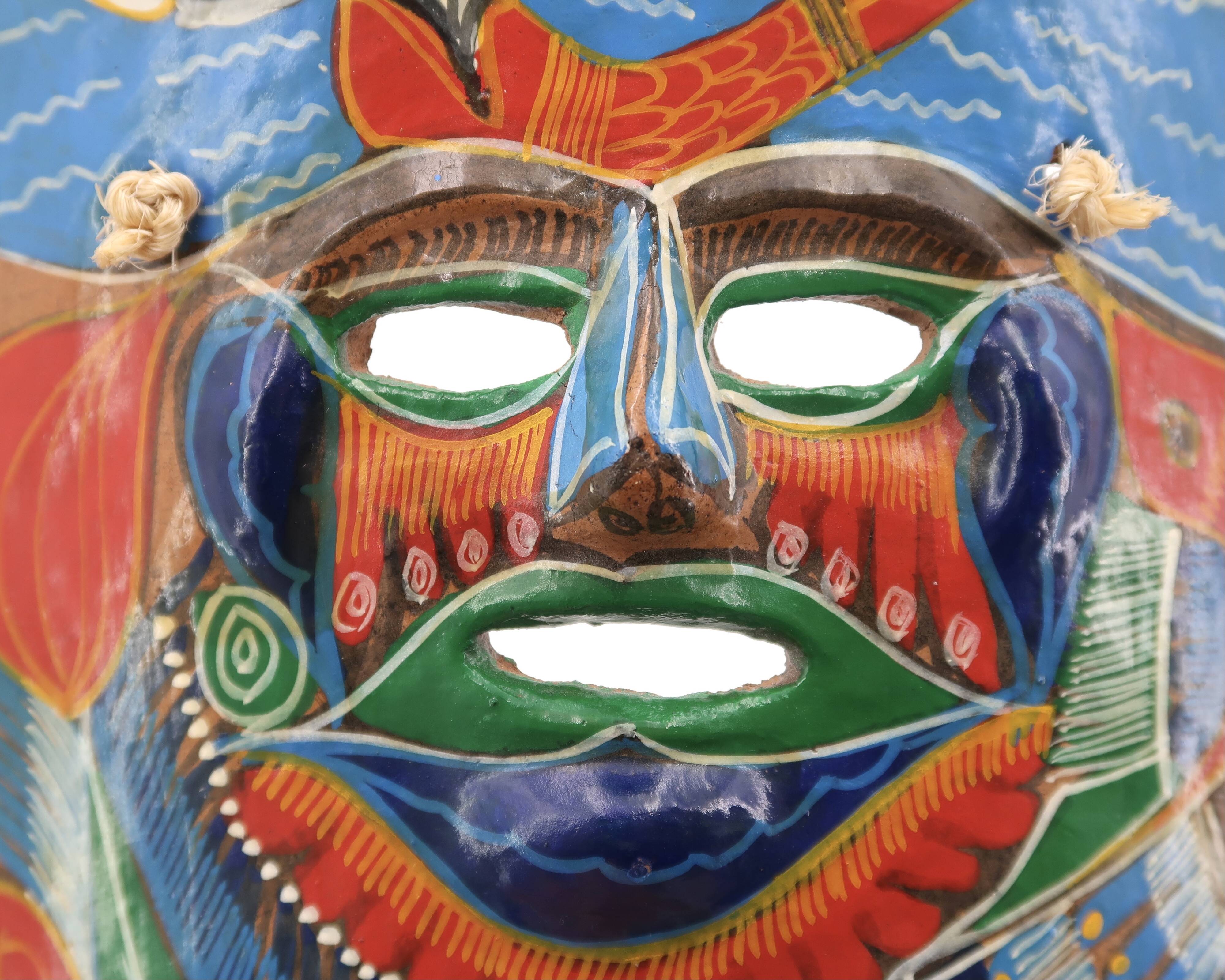 Colorful terracotta mask from Mexico, 1970s