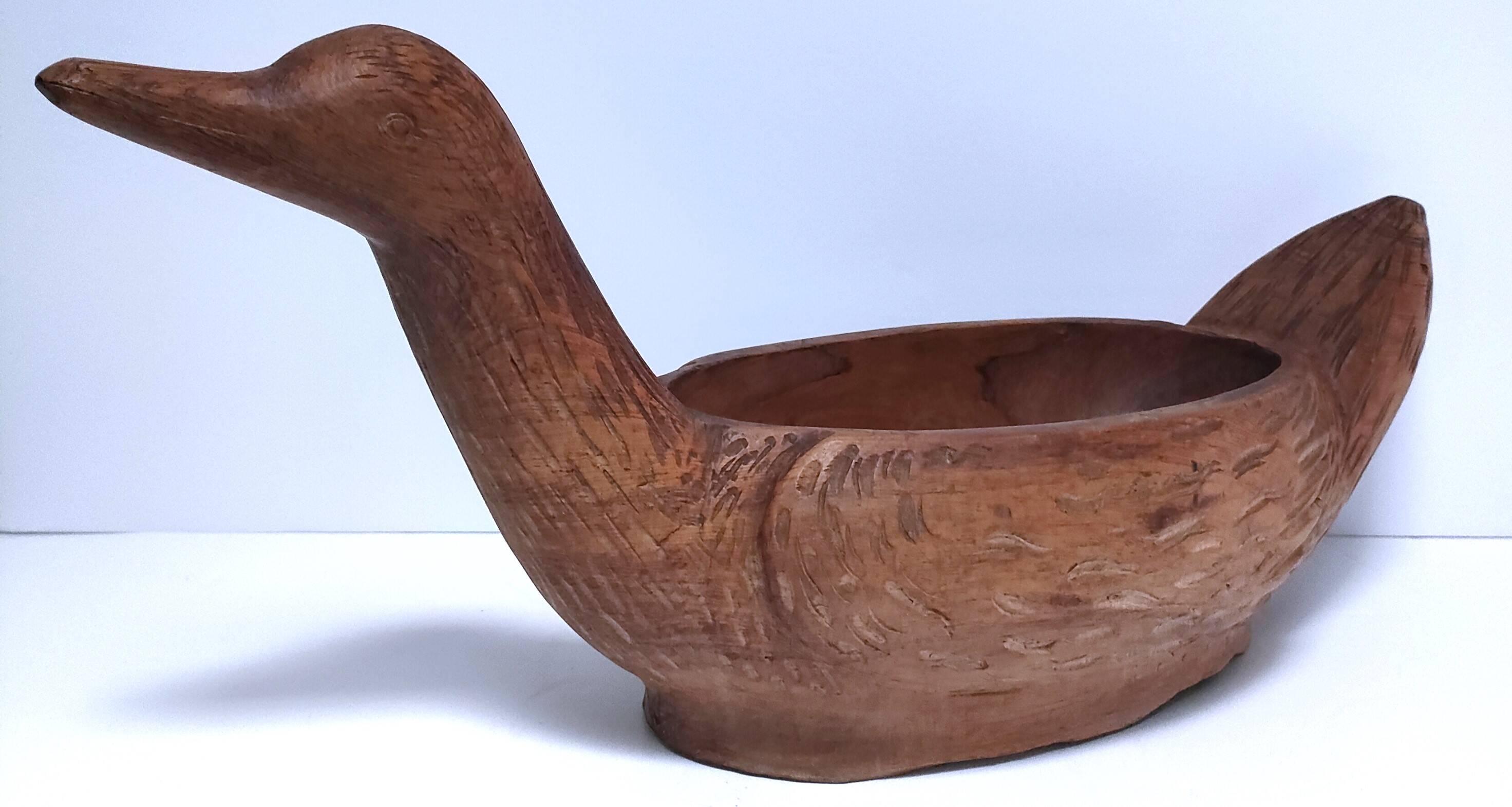 Solid wood fruit bowl carved bird