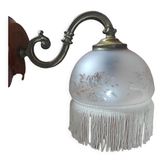 Gooseneck wall lamp fringed globe art deco