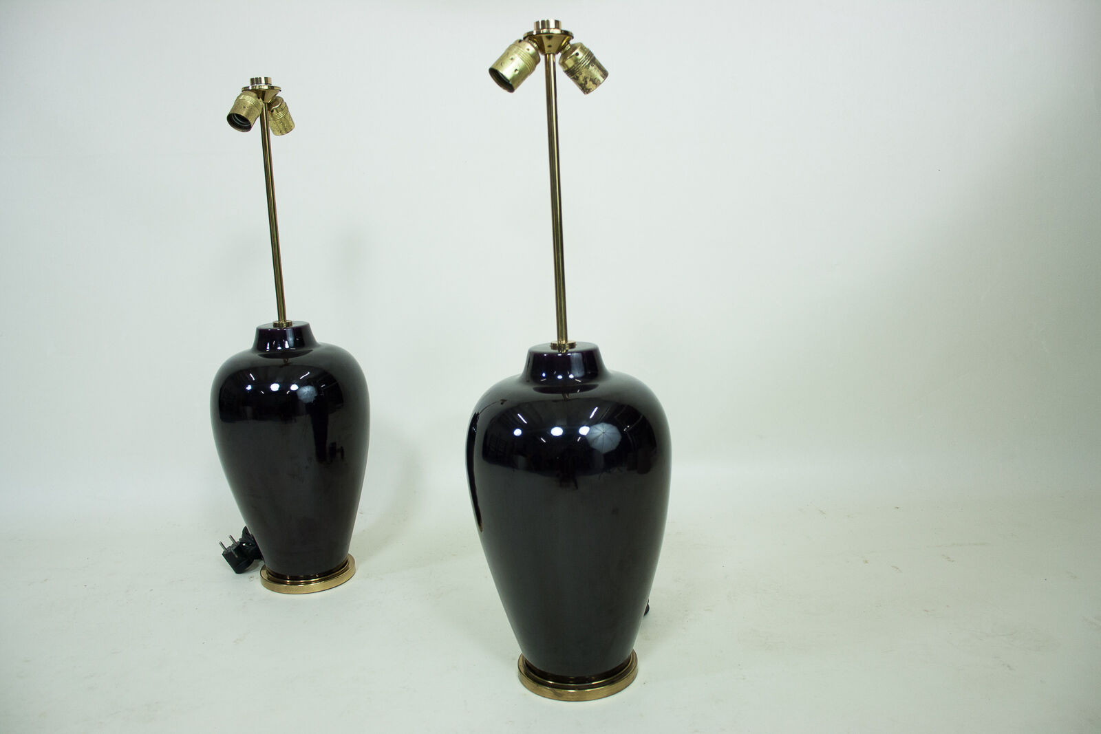 Pair of vintage ceramic and brass lamps