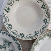 4 mismatched old green ironstone deep plates