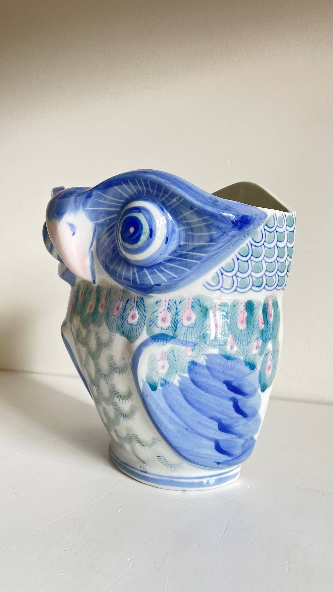 Vintage Chinese Porcelain Owl Planter
