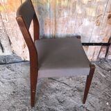 Series of 6 Scandinavian chairs in wood + gray skai, 70s vintage #a572