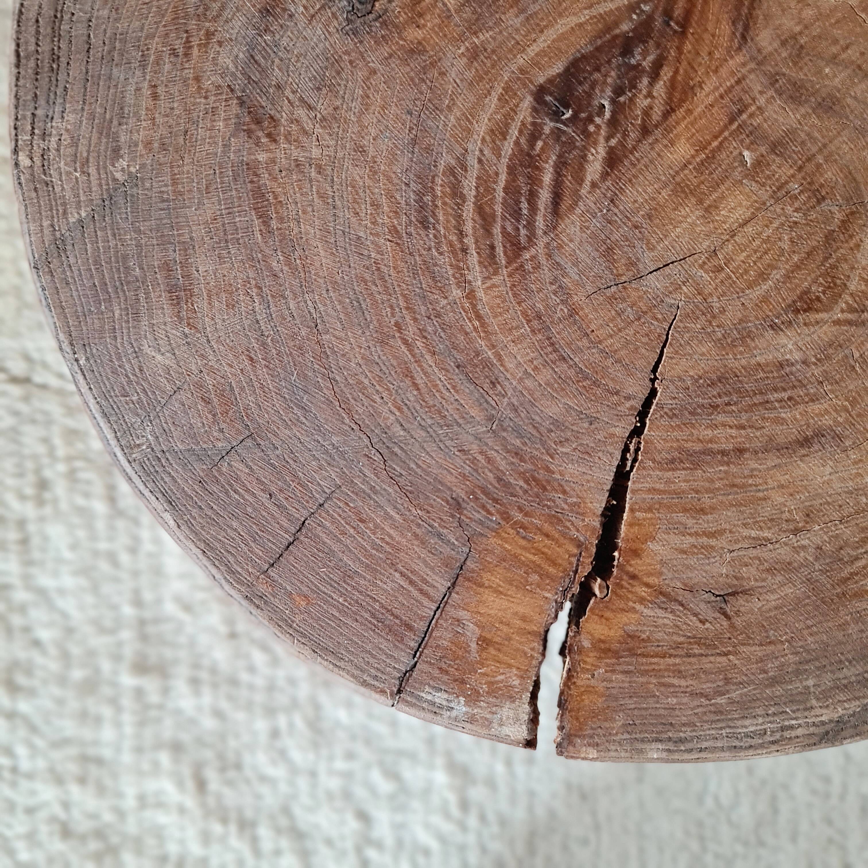 Small stool / antique stool in raw wood – Brutalist spirit