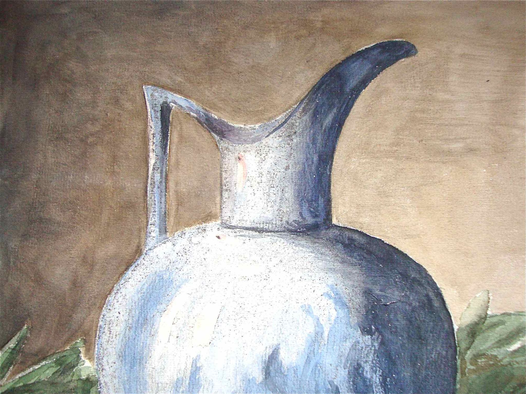 Ancient fruit watercolor and blue pitcher