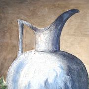 Ancient fruit watercolor and blue pitcher