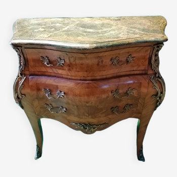 Small tomb chest of drawers, Louis XV Regency style - Elm burl and green marble.