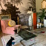 Coffee table chrome and smoked glass