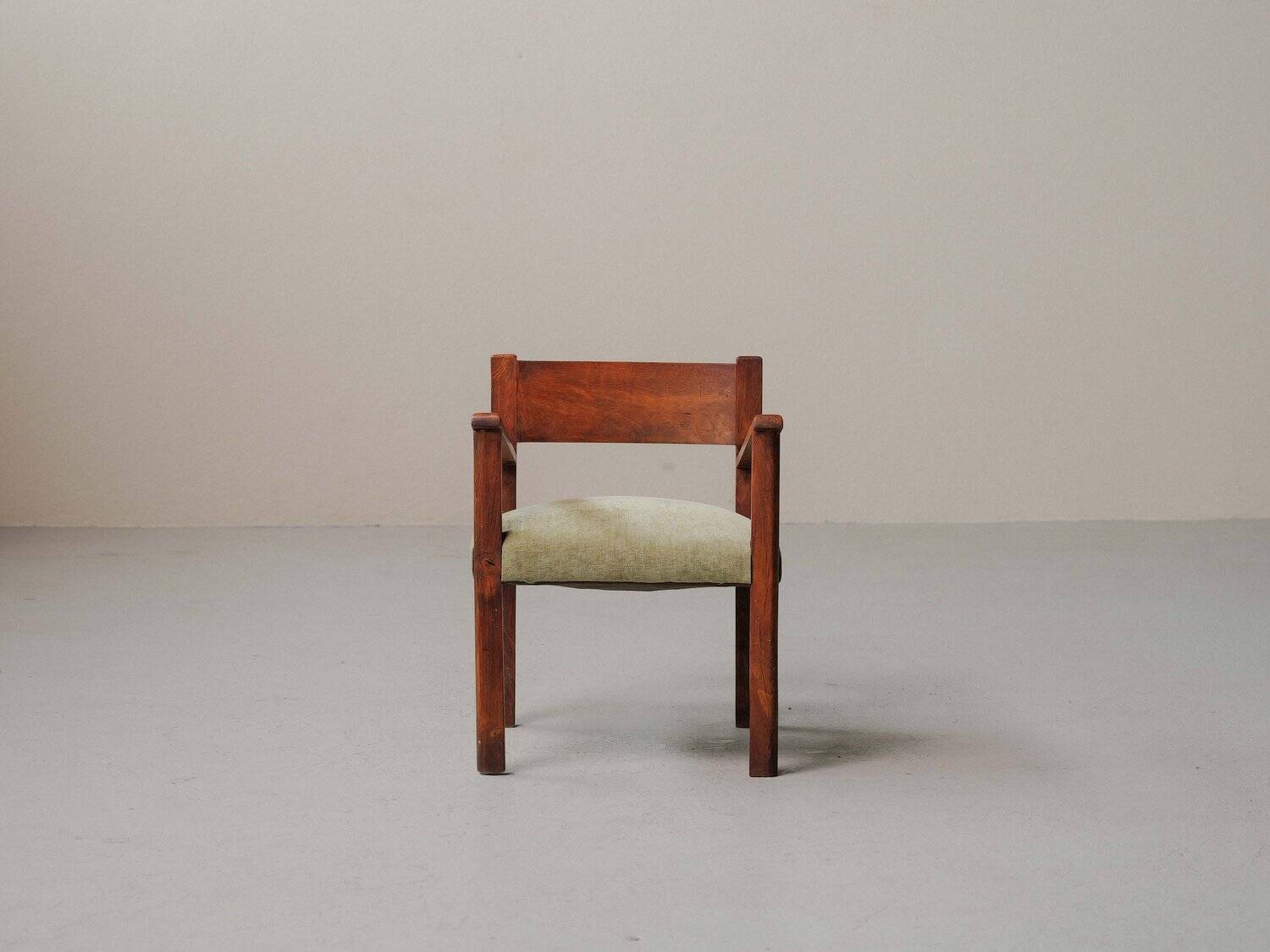 French modernist armchair in wood and green velvet, 1950s