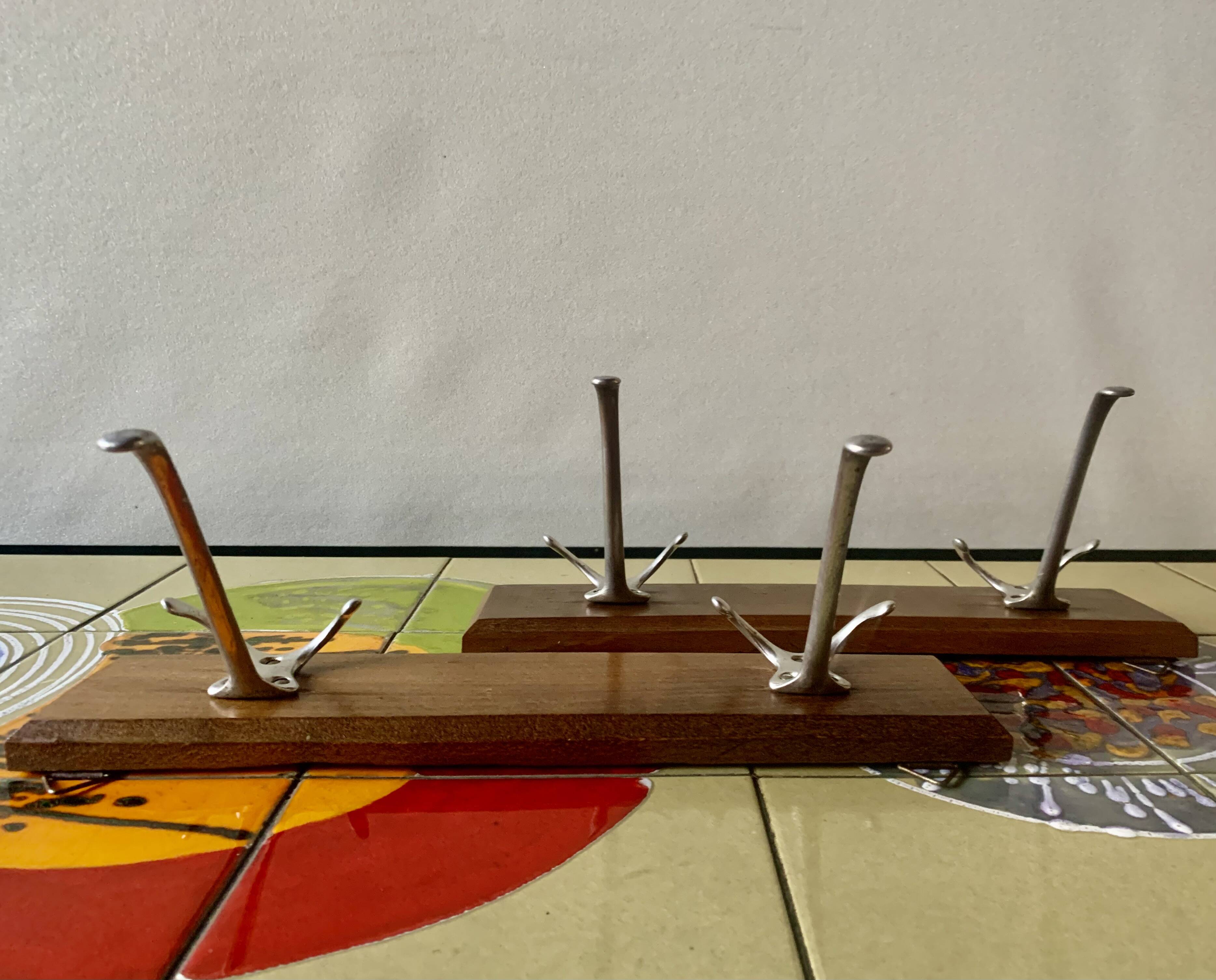 Pair of vintage wooden wall coat racks - double coat hook