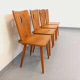 Set of 4 vintage brutalist wooden chairs from the 60s