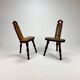 Ensemble de 2 tabourets de trépied en chêne brutaliste du milieu du siècle, années 1960