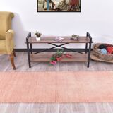 %100 Rose Pink Wool Vintage Runner Rug 67x215Cm