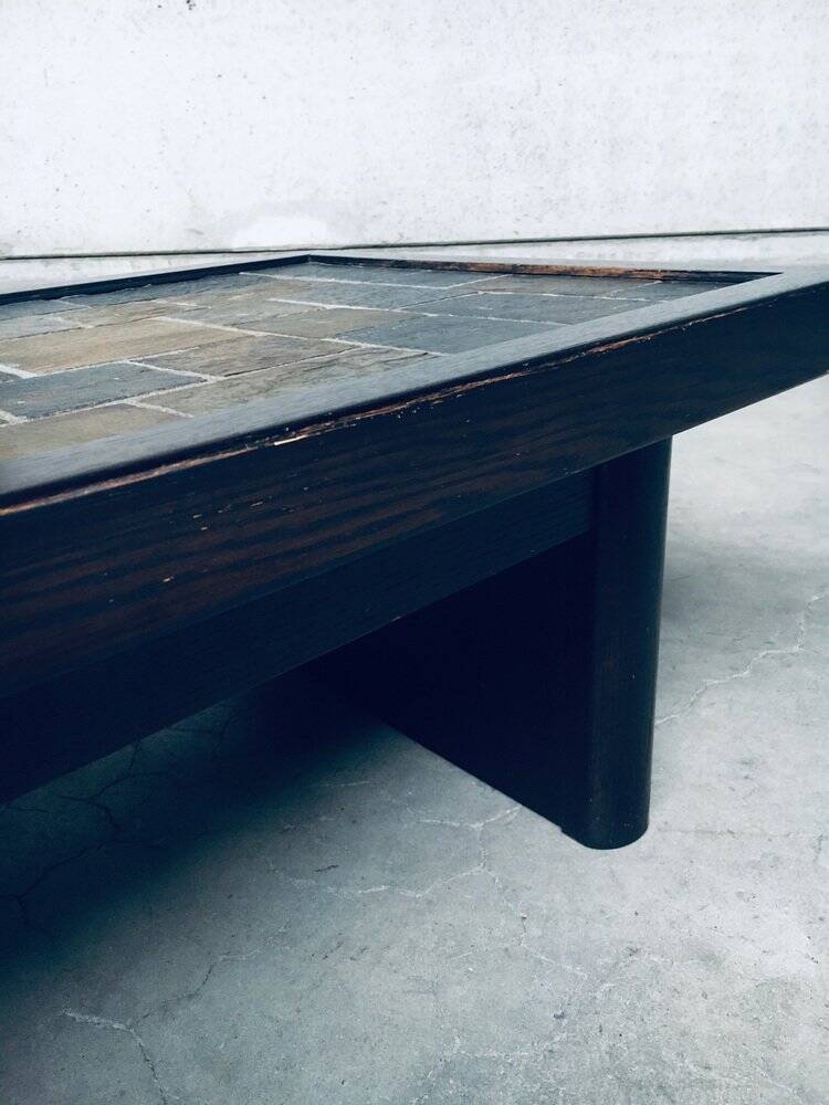 Brutalist Style Slate Tile Inlay Coffee Table, Belgium, 1970s