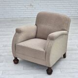 1950s, Danish artdeco armchair, furniture wool, oak wood legs.