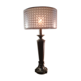 Lamp 1970 sheathed in brown leather iron brush 48xh74